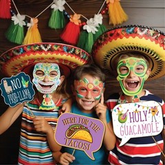 Fiesta Photo Booth Props – 41-pc Photobooth Kit with 8 x 10-Inch Sign, 60 Adh…