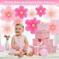 Pink Paper Flowers Decorations for Wall 14 inches, 10 8