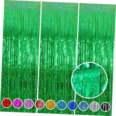 Foil Fringe Curtain Backdrop 3 Pack, 3.2 x 8.2 FT Party Decorations | Green