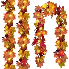 3 Pack Fall Leaf Garland with Lights, Total 17.7 Ft String Lights Fall Vines …