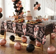 3 Pack 70Th Birthday Decorations for Women – Happy 70Th Birthday Tablecloth, Bla