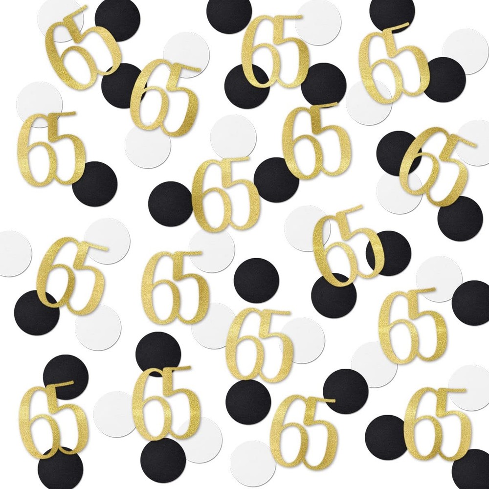 200 PCS Gold Glitter 65 Confetti 65th Birthday Number Anniversary Party Table