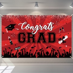 Graduation Decorations 2024 Party Backdrop Banner Red Black Photo Booth Props