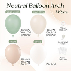 149Pcs Neutral Balloon Arch Kit, Sage Green Balloon Arch Kit with Nude White San