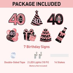 40th Birthday Decorations for Women – 7 Pcs Birthday Yard Signs with Stakes