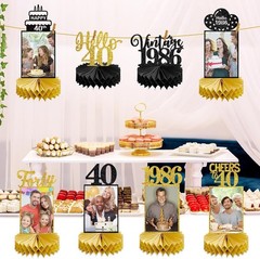 8Pcs 40th Birthday Decorations Honeycomb Centerpieces for Women Men, Black Go…