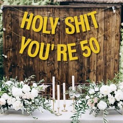 50th Birthday Decorations Banner for Women Men Pre-Strung Gold Glitter Birthd…