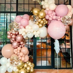 Rose Gold Balloon Arch Kit, 147Pcs Metallic Gold White Pastel Nude Pink and R…