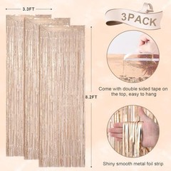 3 Pack 3.3 x 8.2 ft Laser Champagne Foil Fringe Backdrop 23 Laser Champagne