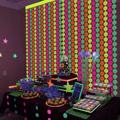 Neon Party Decorations – 2 Pcs Colorful Fluorescent Disco Tinsel Curtains Neon S