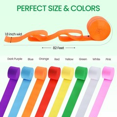 72 PCS Crepe Paper Streamers Roll 8 Colors Rainbow Party Decoration Crafts