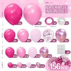 Kit de arco de guirnalda de globos rosas de diferentes tamaños, rosa fucsia.