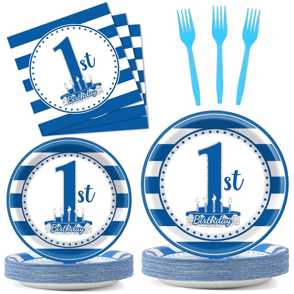 Charming 96-Piece 1st Birthday Tableware – Convenient & Disposable for Parties