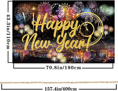 Happy New Year Fabric Banner with Fireworks for Party Photo Booth Backdrop Decor