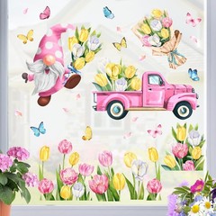9 Sheets Spring is in The Air Tulip Flowers Window Clings, Floral Gnome Truck Ca
