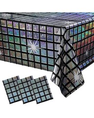 6 Pcs Disco Tablecloth Party Decorations, Holographic Silver Glitter Plastic Ta
