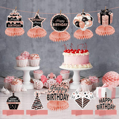 10Pcs Rose Gold Birthday Decorations Honeycomb Centerpieces for Girls Women, Ros