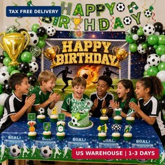 Soccer Birthday Party Decorations Set, Soccer Party Supplies with 6 x 4 ft Backd