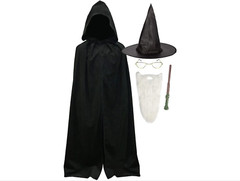 Kids Wizard Fancy Dress Costume Halloween Cape Hat Wand Magic School Outfit