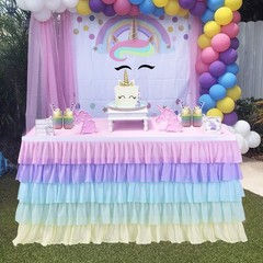 Rainbow Table Skirt Tutu Unicorn Tablecloth for Birthday Party Baby Shower