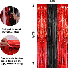 , 2 Pack 3.2X8.2 Feet Black and Red Foil Fringe Curtains Party Decorations, Tins