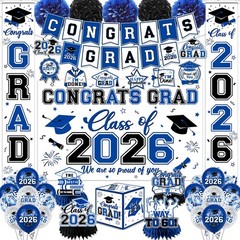 Graduation Decorations 2026 Set Black and Blue – Dark