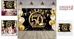 Extra Large Black Gold 50th Birthday Party Decoration Banner – 72.8 x 43.3 Inch