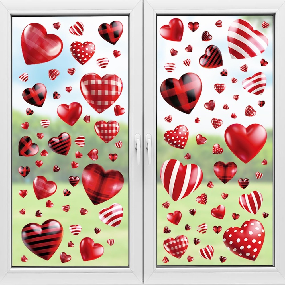 Valentines Day Window Clings Heart Stickers for Glass Door Windows,…