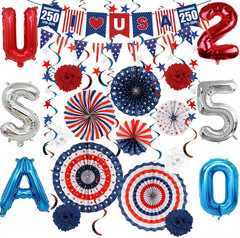 Patriotic Memorial Day Decorations Red White Blue Paper Fans for 250th Annive…