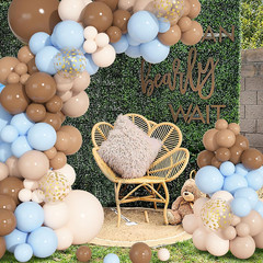 Brown Coffee Blue Balloons Garland Arch Kit, 142Pcs Boho Nude Baby Blue Neutral