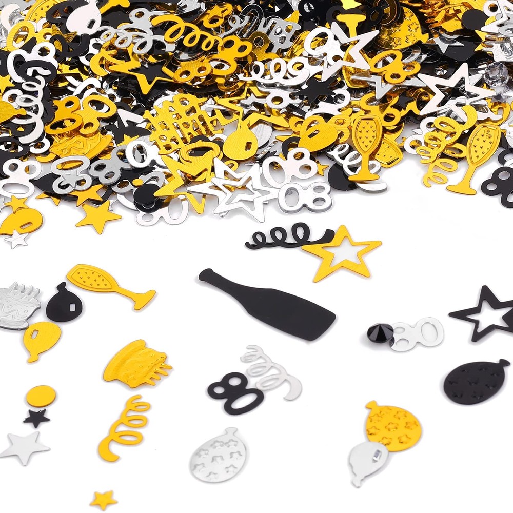 3000 PCS Glitter Confetti Birthday Party Decorations Black Gold Silver 80th