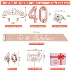 40th Birthday Decorations Women, Include 40th Birthday Sash and Crown, Cake