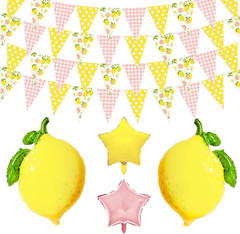 Pink and Yellow Lemon Triangle Banner Balloons Lemonade Bar Stand Supplies Amalf