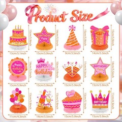 12 Pcs Orange Pink Birthday Decorations Honeycomb Centerpieces