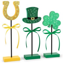 3 Pieces St. Patrick’s Day Table Decorations Wooden Set, Irish-themed Green L…