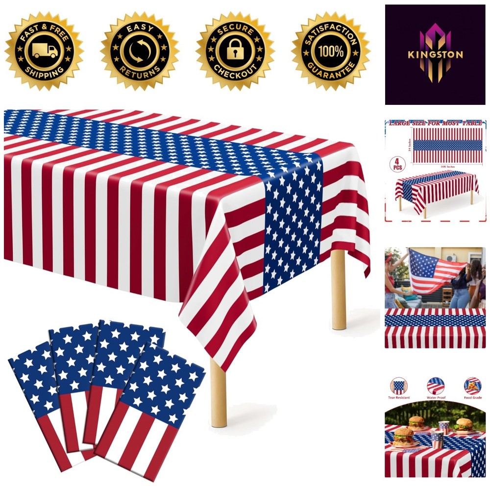 Kids-Friendly 4th of July Table Covers – 4 Pack, 108″ x 54″ for Happy Gatherings