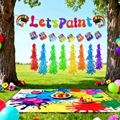 Art Party Decorations Kit Let’s Paint Splatter Party Supplies Include Rainbow…