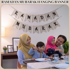 SmoothNovelty 2 Pcs Eid Ramadan Mubarak Banner Wooden Ramadan Mubarak Decorat…