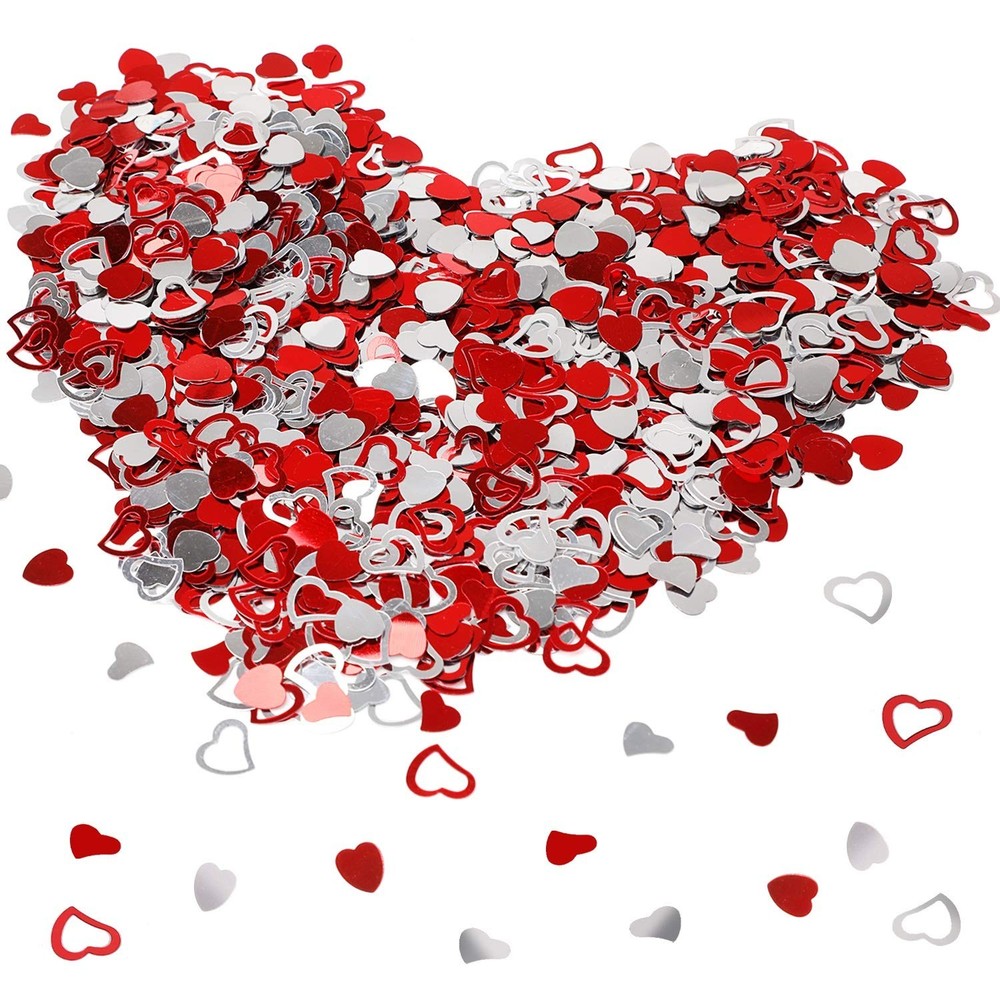 2000PCS/15MM Metallic Foil Red Silver Heart Confetti Glitter Heart Sequin Val…