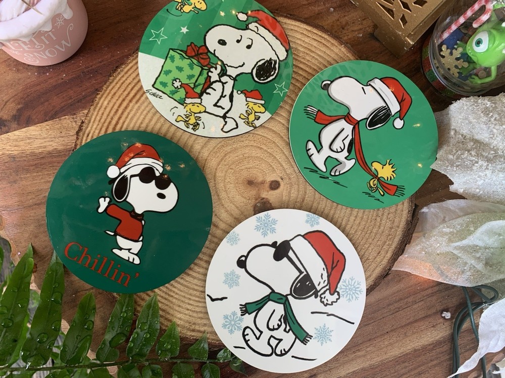 Snoopy Christmas Table Decor Coasters-Holiday Peanuts Coasters Set of 4