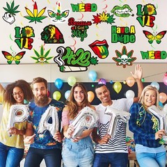 60 Pcs Weed Themed Party Swirl Decorations Weed Party Hanging Spiral Supplies…