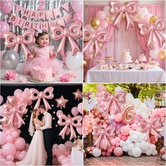 4 Pcs Pink Bow Balloons, 31”Huge Bow Aluminum Foil Balloons for Birthday, Bab…
