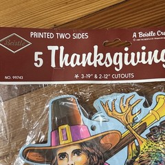 Thanksgiving Autumn 5 Asst Cutouts Decor Turkey Pilgrim 1977 Beistle 2 Side NOS