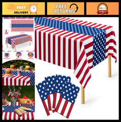 4th of July Tablecloths – 4 Pack Patriotic Disposable Covers, 108×54 in, Waterpr