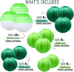 14 Pack Green Paper Lanterns Party Decorations, Grass Green Dark Green Hanging C