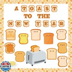 BkeeCten New Year Bulletin Board – 107 Pcs Cute Toast Pattern Cardstock Cutou