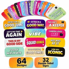 64 Designs Funny Photo Booth Props, 32 Double Sided PVC Signs