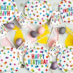 Happy Birthday Decorations: Party Supplies Set with Multicolor