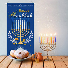 Happy Hanukkah Banner Chanukah Decorations Hanukkah Door Sign Hanukkiyah Welcome