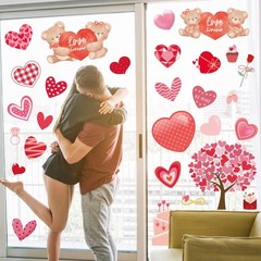 Valentines Day Decorations – Heart Window Clings for Glass | Red